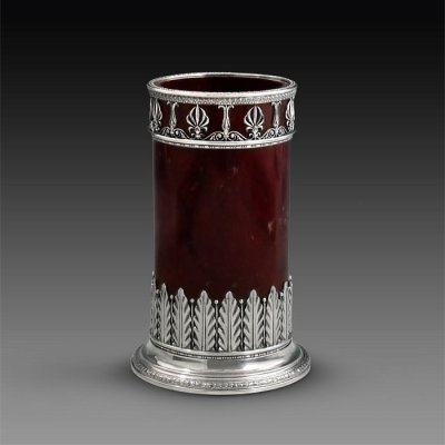 T0191-10001, Стакан под карандаши (серебро, яшма) 155х95